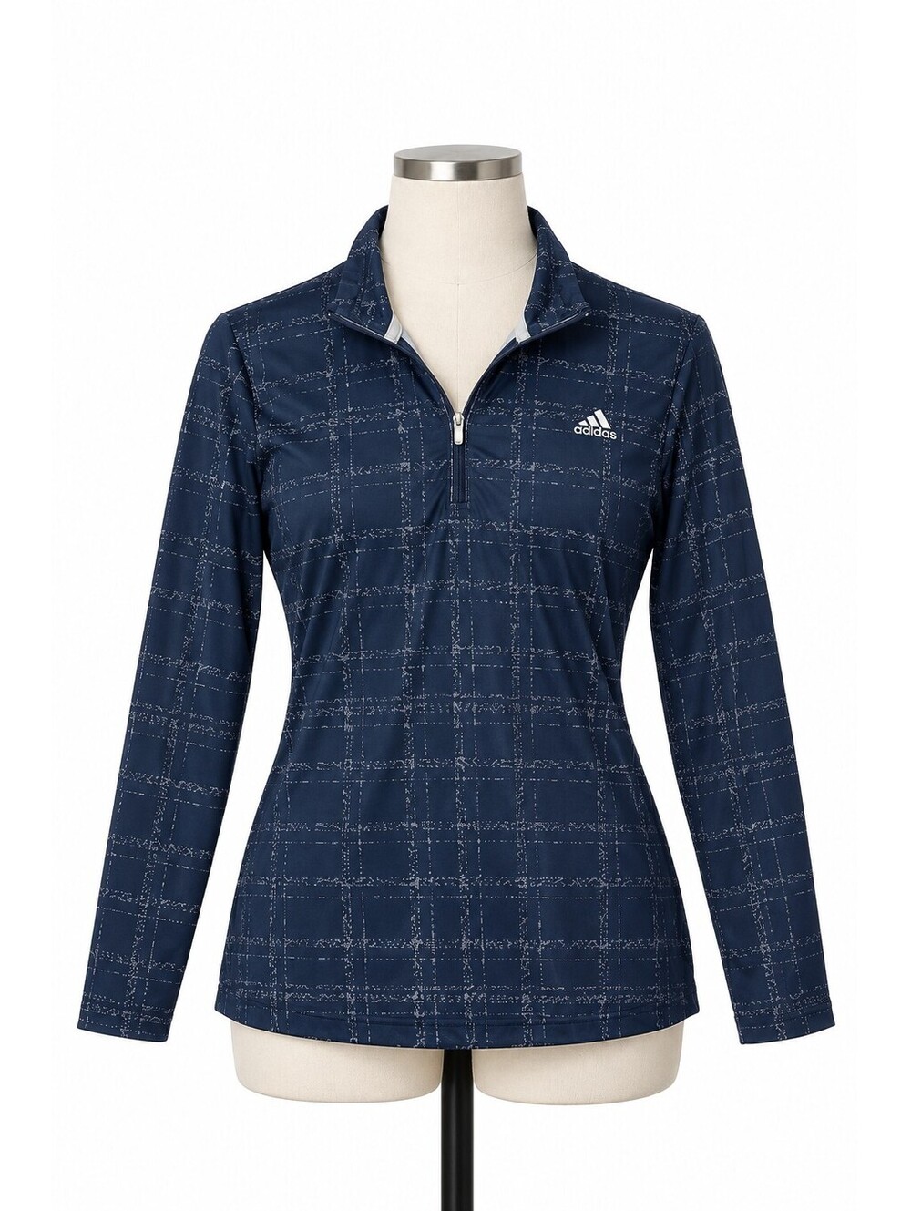 Adidas Golf Climacool Plaid Quarter Zip Pullover Womens L Navy Fall Long Sleeve